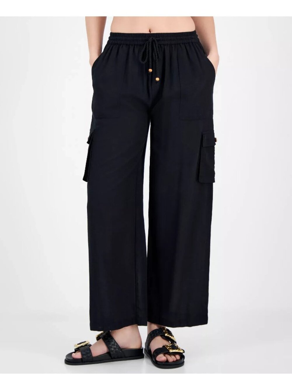 Raviya Women's Pull-On Cover-Up Cargo Pants, Black, Sz. XL